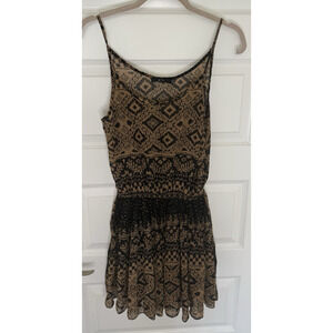 PAPAYA Black Brown Strap Dress Elastic Waist Festival Summer Women's Size M